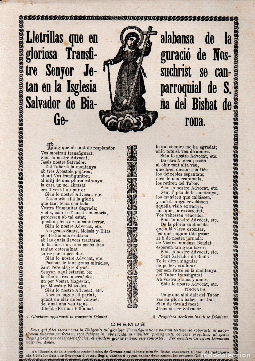 Arte: GOIGS LETRILLAS DE LA TRANSFIGURACI&Oacute; DEL SENYOR JESUCHRIST - BIA&Ntilde;A (IMP. BONET, OLOT, 1954)
