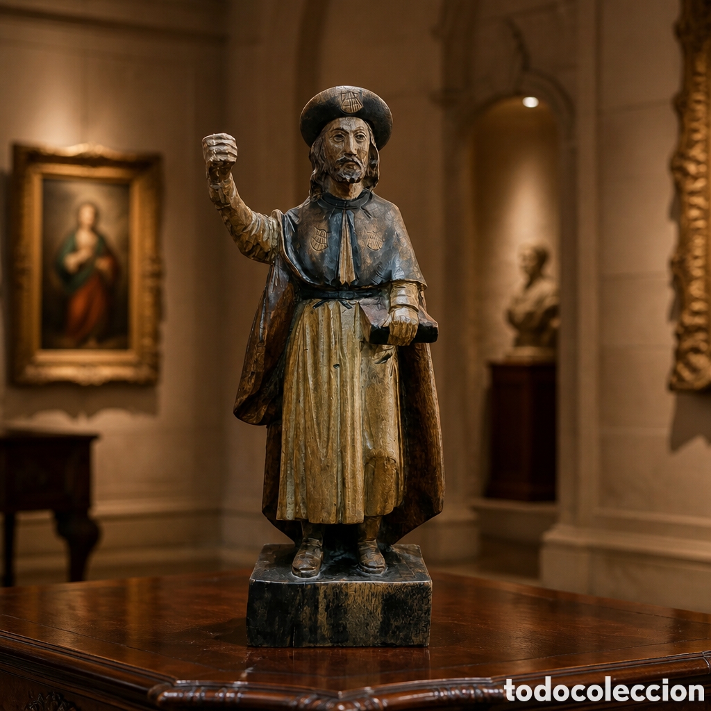 Arte: IMAGEN DE SANTIAGO APOSTOL . TALLA DE MADERA . 21 CM DE ALTO