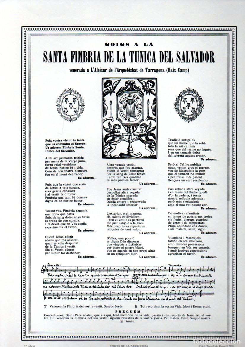 Arte: GOIGS A LA SANTA FIMBRIA DE LA TUNICA DEL SALVADOR - ALEIXAR (AMICS DELS GOIGS, 1986)