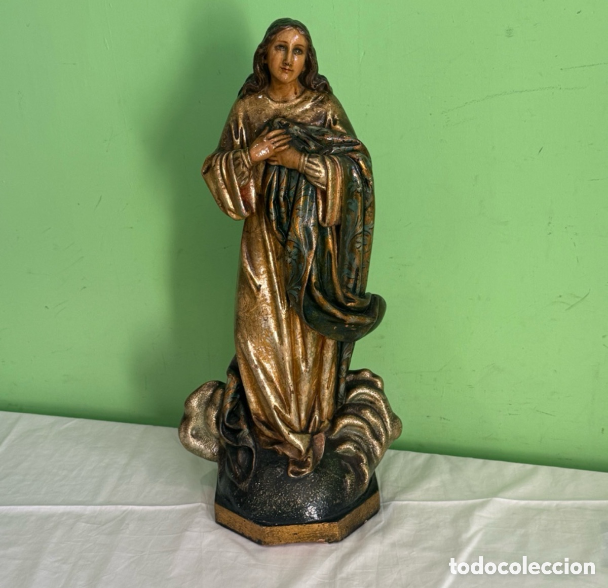 Arte: Antigua talla Virgen Mar&iacute;a en madera policromada &ndash; Siglo XIX / principios XX &ndash; 50 cm