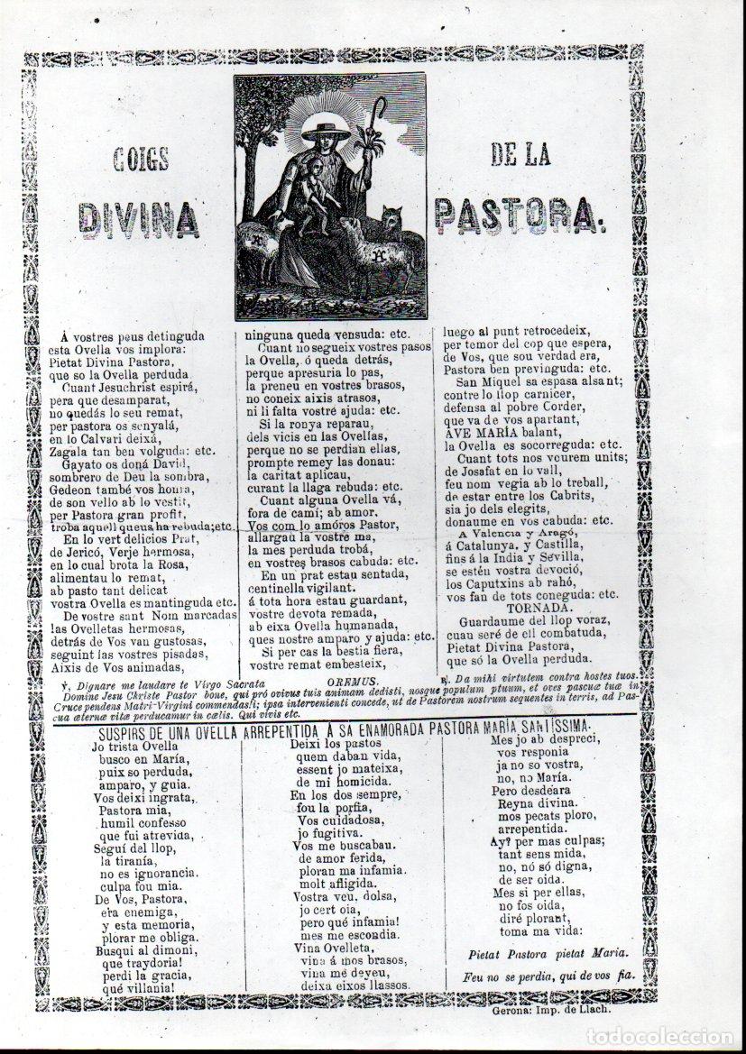 Arte: GOIGS DE LA DIVINA PASTORA (IMP. LLACH, GERONA, FACSIMIL)