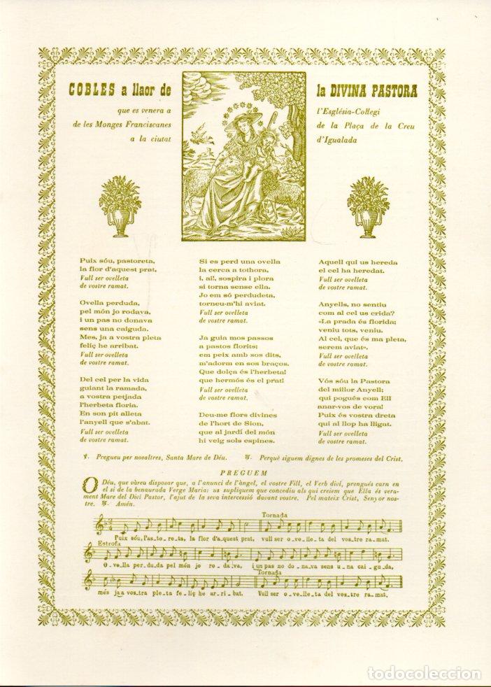 Arte: GOIGS A LA DIVINA PASTORA - MONGES FRANCISCANES IGUALADA (GRAF. ANOIA, 1978)