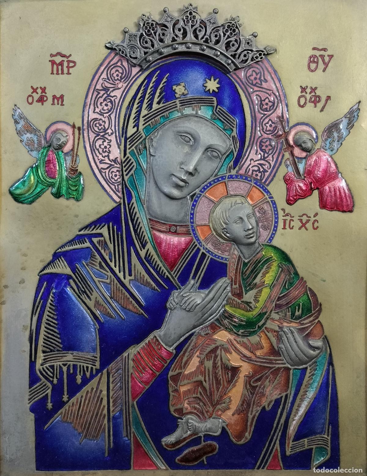 Arte: NUESTRA SE&Ntilde;ORA DEL PERPETUO SOCORRO. MODEST MORAT&Oacute;. ESMALTE SOBRE METAL. ESPA&Ntilde;A. SIGLO XX.