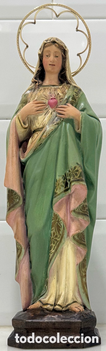 Arte: ANTIGUO SAGRADO CORAZ&Oacute;N DE MARIA TALLA MADERA OLOT