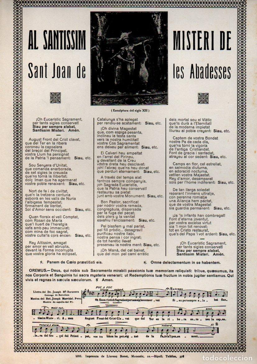 Arte: GOIGS AL SANTISSIM MISTERI DE SANT JOAN DE LES ABADESSES (IMP. BONET, RIPOLL, 1926)