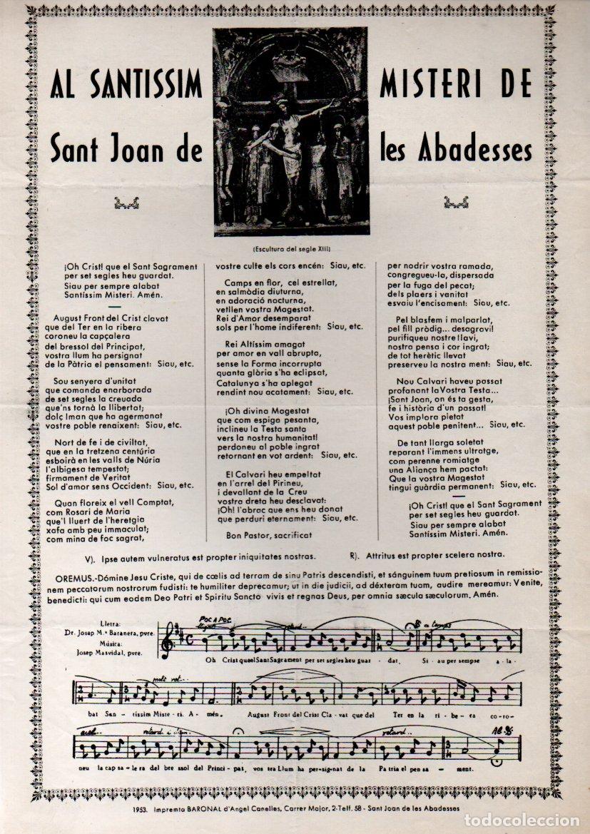Arte: GOIGS AL SANTISSIM MISTERI DE SANT JOAN DE LES ABADESSES (IMP. BARONA, 1953)
