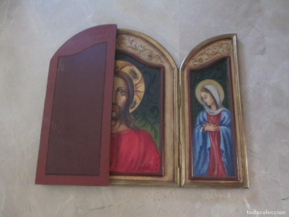 Arte: Triptico religioso de Jesus Jose y Maria - Foto 3