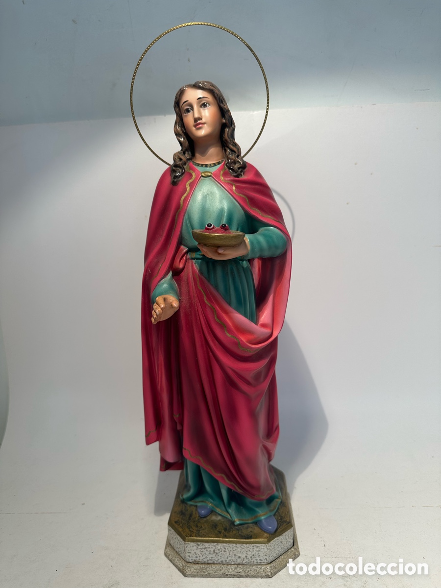 Arte: SANTA LUC&Iacute;A DE ESTUCO Y OJOS DE CRISTAL MODELO OLOT 45 CM.