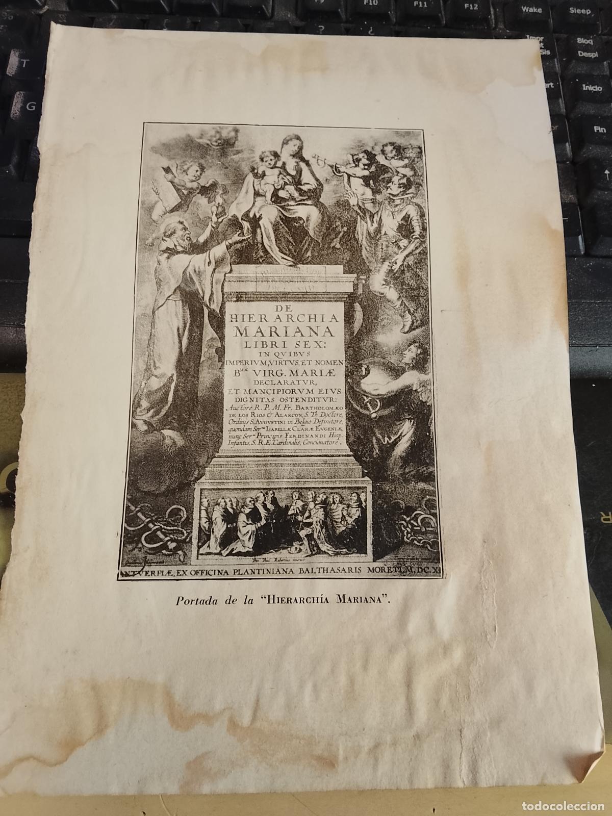 Arte: 25,5 x 18 cm , antiguo imagen del grabado religioso de la portada hierarchia mariana virgen con ni&ntilde;o