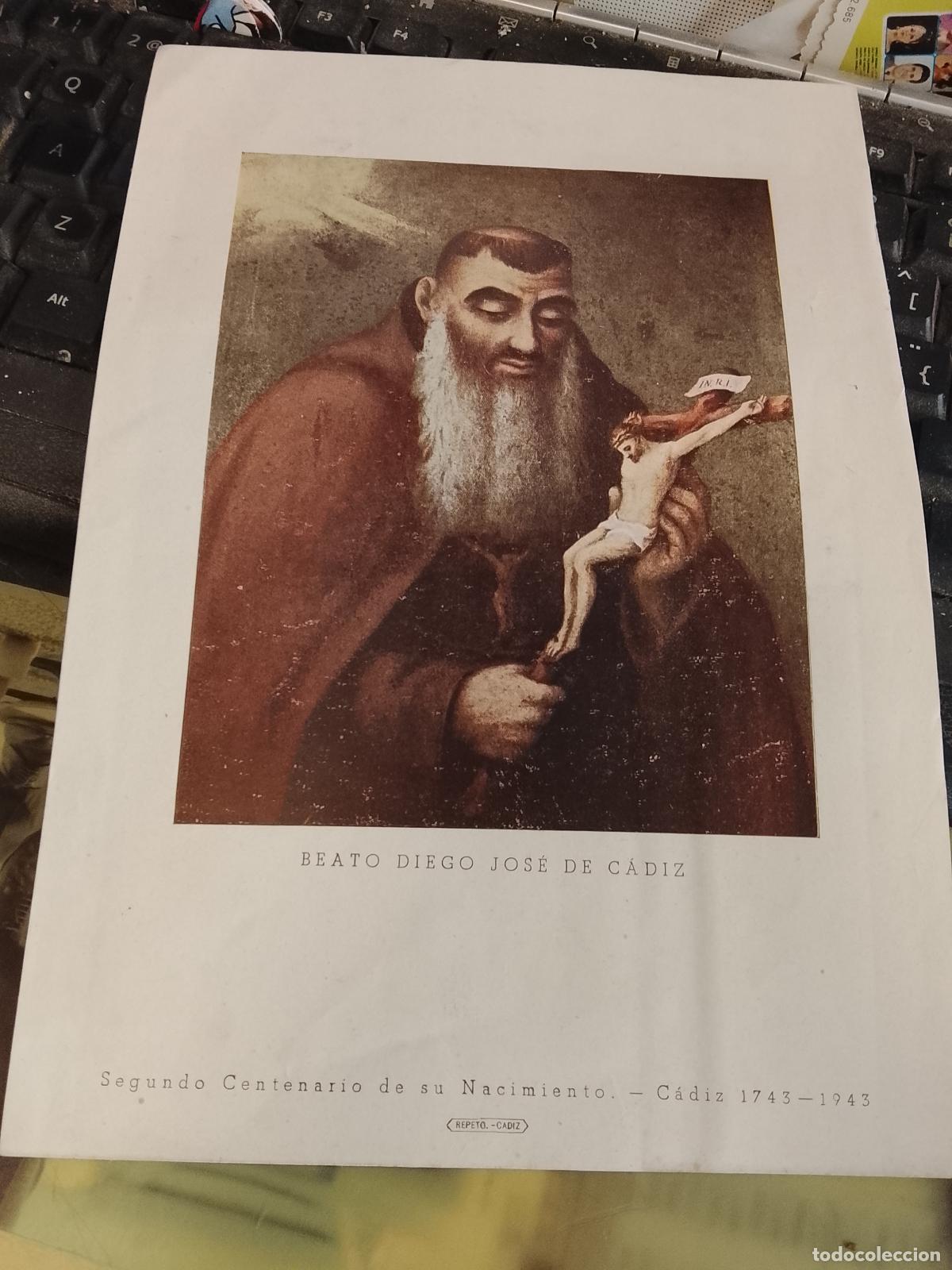 Arte: antigua lamina original 2&ordm;centenario nacimiento beato diego jose de cadiz 1743 1943 repeto cadiz