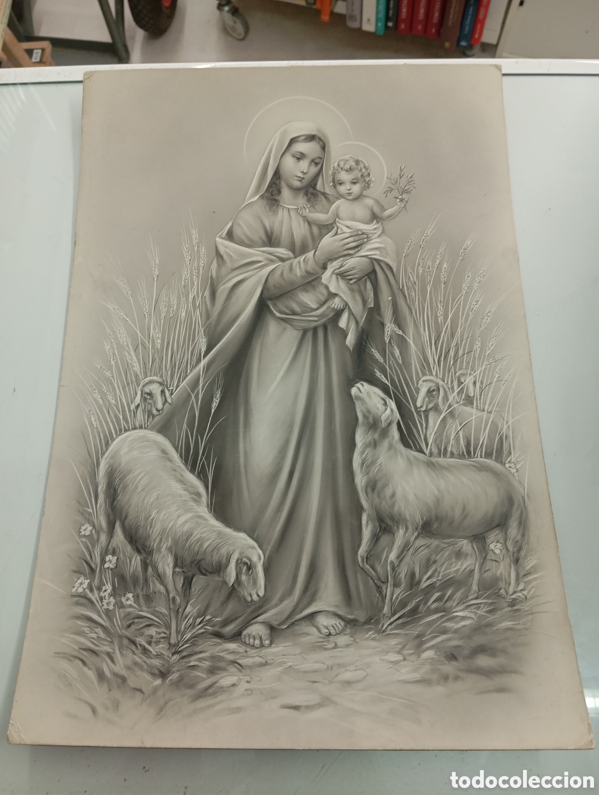 Arte: DIBUJO ORIGINAL DE LA VIRGEN MARIA CON EL NI&Ntilde;O DEL ILUSTRADOR ANTONIO COLLINO A. KOLLIN ITALIA