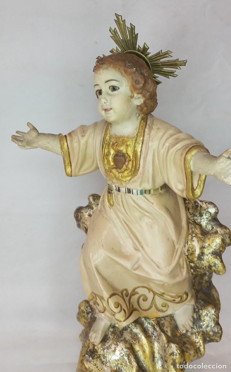 Arte: IMAGEN DE ESTUCO Y MADERA CON OJOS DE CRISTAL DEL NI&Ntilde;O JESUS DEL SAGRADO CORAZON, ESCUELA VALENCIANA
