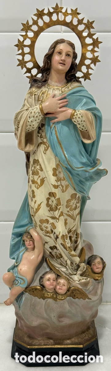 Arte: ANTIGUA TALLA MADERA VIRGEN INMACULADA CONCEPCI&Oacute;N OLOT