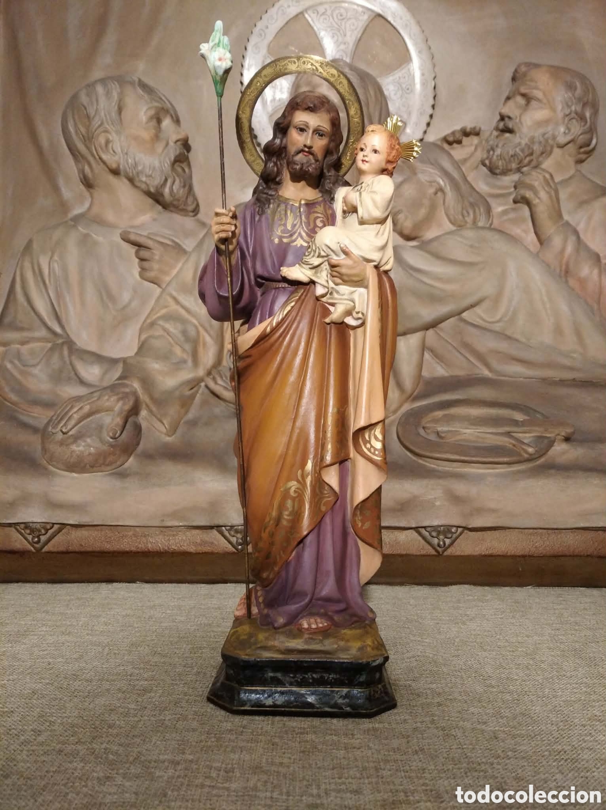 Arte: San Jos&eacute; y el ni&ntilde;o Jes&uacute;s, 35 cm, sello Olot