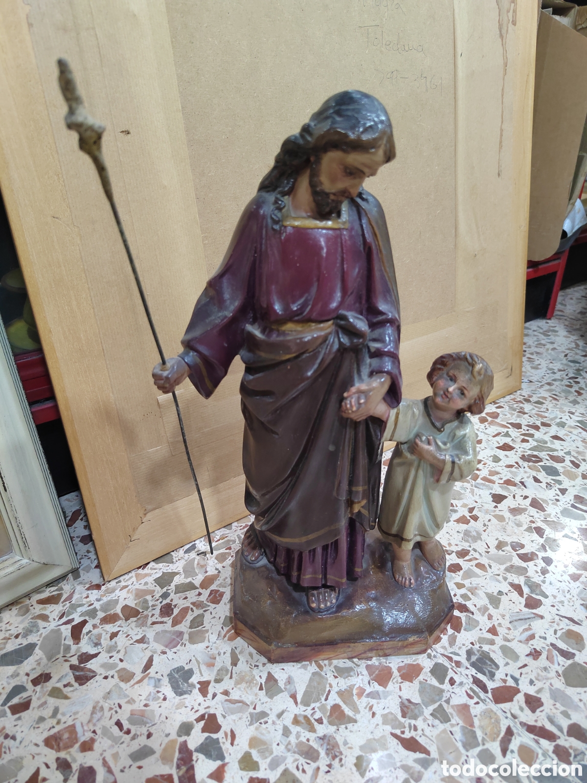 Arte: Antigua talla san Jos&eacute; con ni&ntilde;os Jes&uacute;s olot