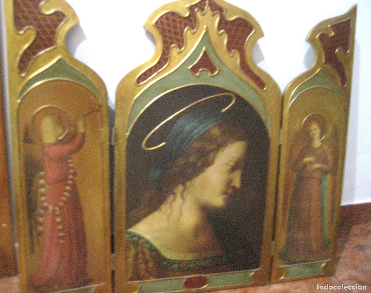 Arte: preciosa Capilla , altar de madera tr&iacute;ptico religioso . Virgen 60/ 62 cm