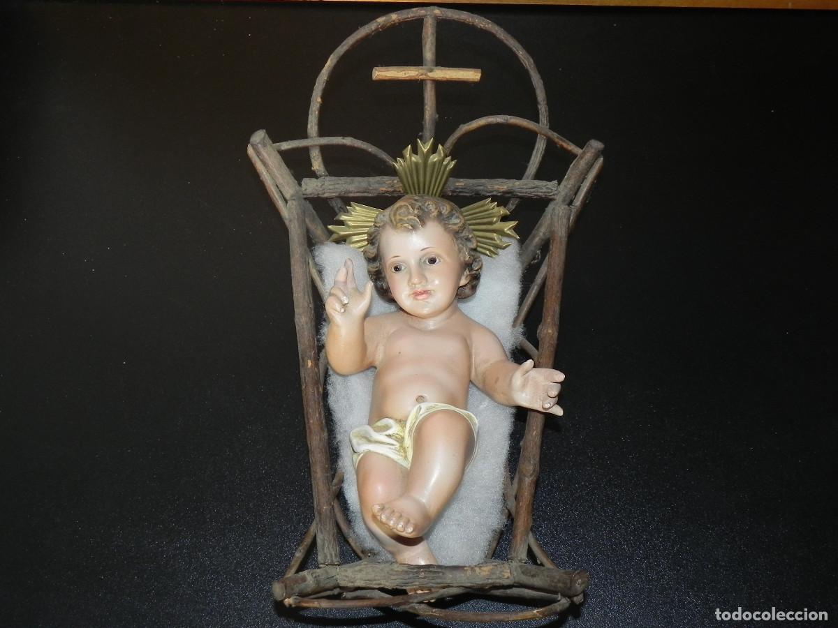 Arte: ** NI&Ntilde;O JESUS DE OLOT OJOS DE CRISTAL EN CUNA DE MADERA **