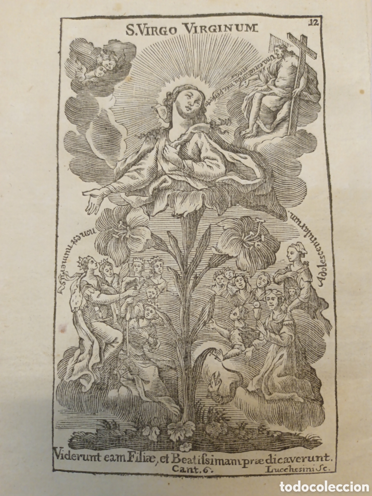 Arte: GRABADO - LETAN&Iacute;A LAURETANA DE LA VIRGEN - S.VIRGO VIRGINUM - A&Ntilde;O 1768 - F.X. DORNN - 13 X 22 CM