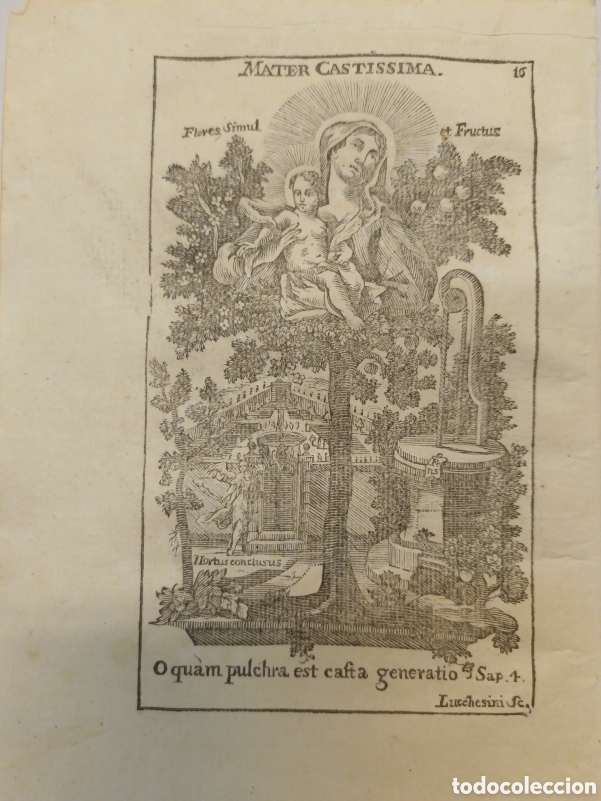 Arte: GRABADO - LETAN&Iacute;A LAURETANA DE LA VIRGEN - MATER CASTISSIMA - A&Ntilde;O 1768 - F.X. DORNN - 13 X 22 CM