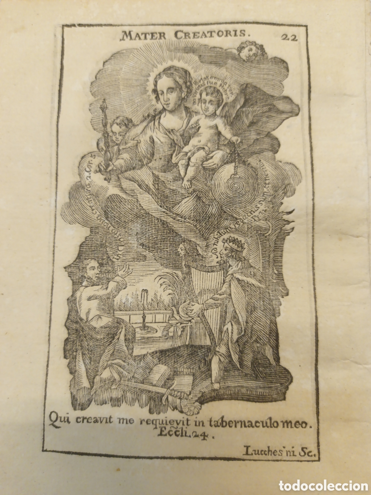 Arte: GRABADO - LETAN&Iacute;A LAURETANA DE LA VIRGEN - MATER CREATORIS - A&Ntilde;O 1768 - F.X. DORNN - 13 X 22 CM