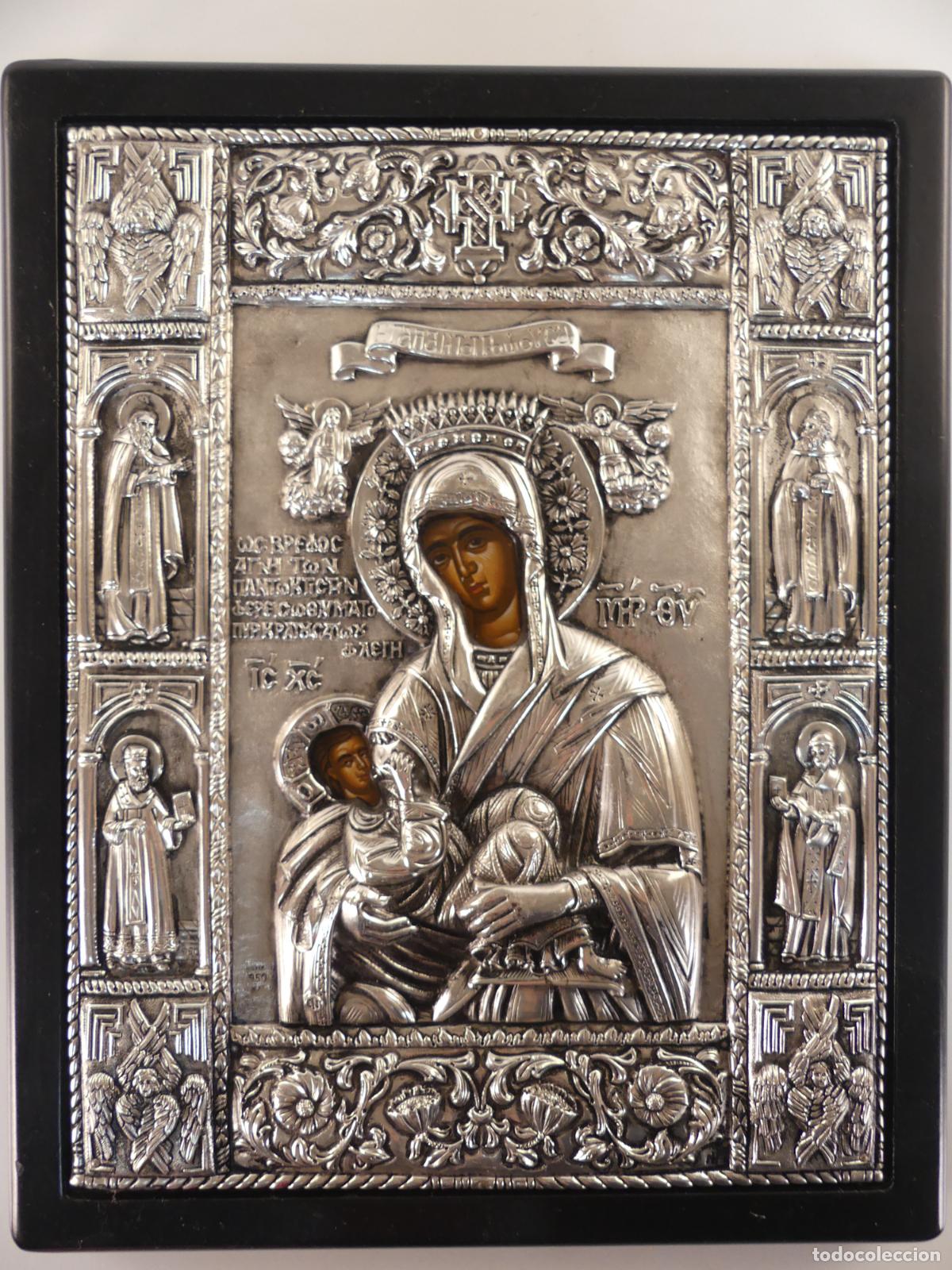Arte: IMAGEN RELIGIOSA ICONO DE PLATA 950 Y MADERA COPIA EXACTA DE EPOCA BIZANTINA