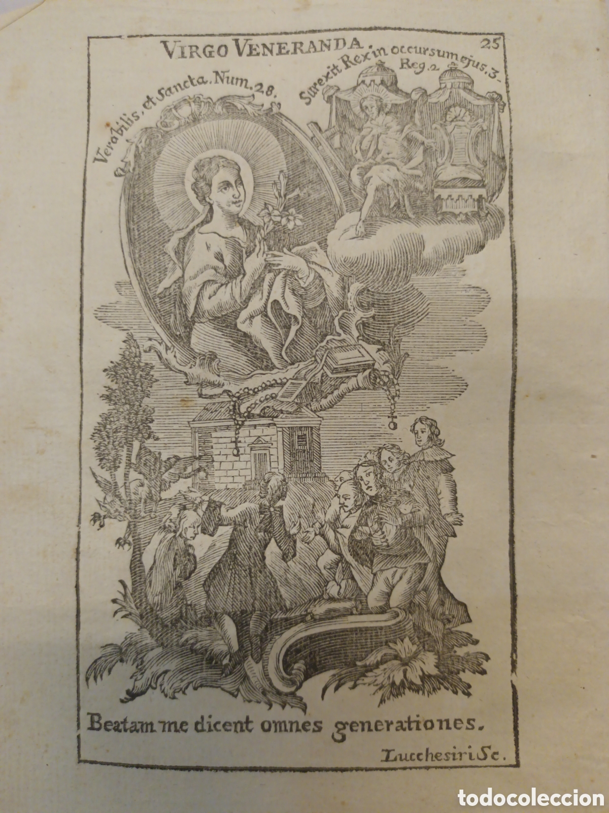 Arte: GRABADO - LETAN&Iacute;A LAURETANA DE LA VIRGEN - VIRGO VENERANDA - A&Ntilde;O 1768 - F.X. DORNN - 13 X 22 CM