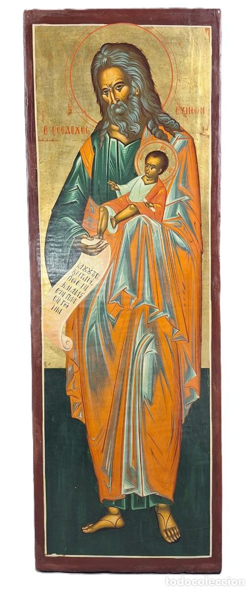 Arte: San Sime&oacute;n. Icono. temple sobre tabla. Ortodoxo. Bizantino. Rusia- Siglo XIX-XX. 79 x 26,5 cm.