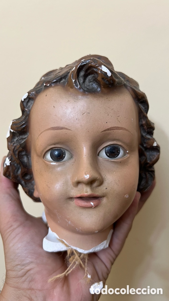 Arte: ANTIGUA ESCULTURA CABEZA DE NI&Ntilde;O JESUS EN YESO O ESTUCO