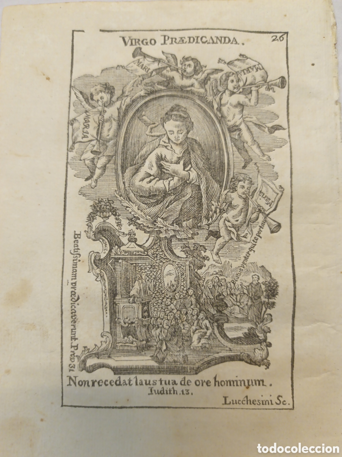 Arte: GRABADO - LETAN&Iacute;A LAURETANA DE LA VIRGEN - VIRGO PREDICANDA - A&Ntilde;O 1768 - F.X. DORNN - 13 X 22 CM