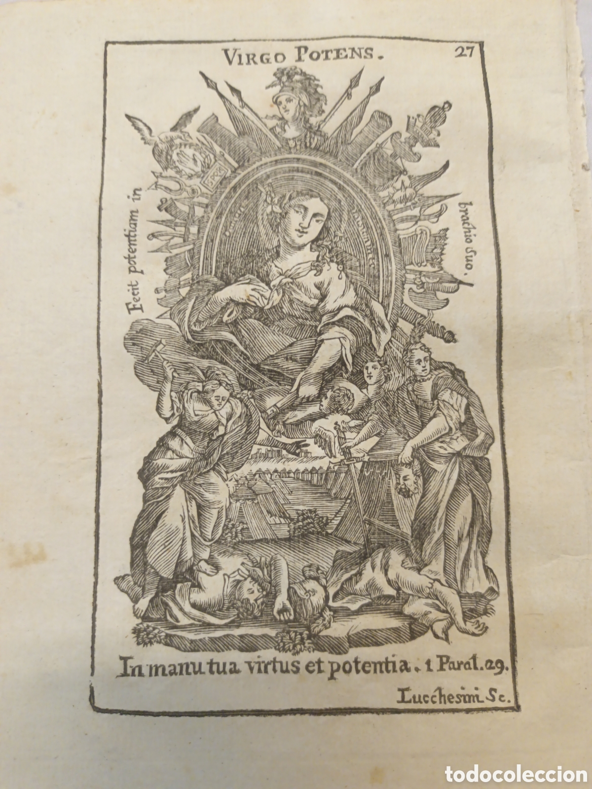 Arte: GRABADO - LETAN&Iacute;A LAURETANA DE LA VIRGEN - VIRGO POTENS - A&Ntilde;O 1768 - F.X. DORNN - 13 X 22 CM