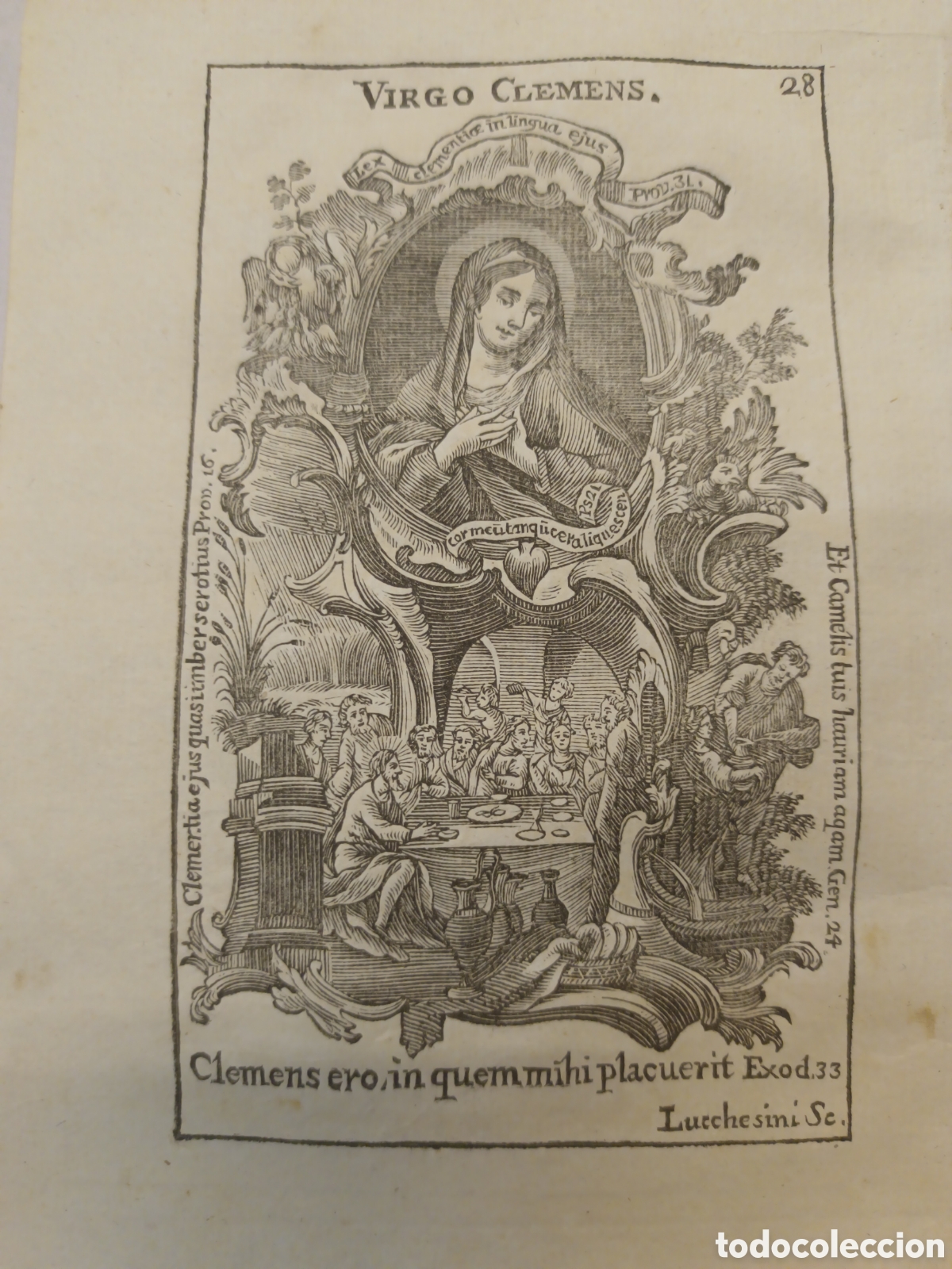 Arte: GRABADO - LETAN&Iacute;A LAURETANA DE LA VIRGEN - VIRGO CLEMENS - A&Ntilde;O 1768 - F.X. DORNN - 13 X 22 CM