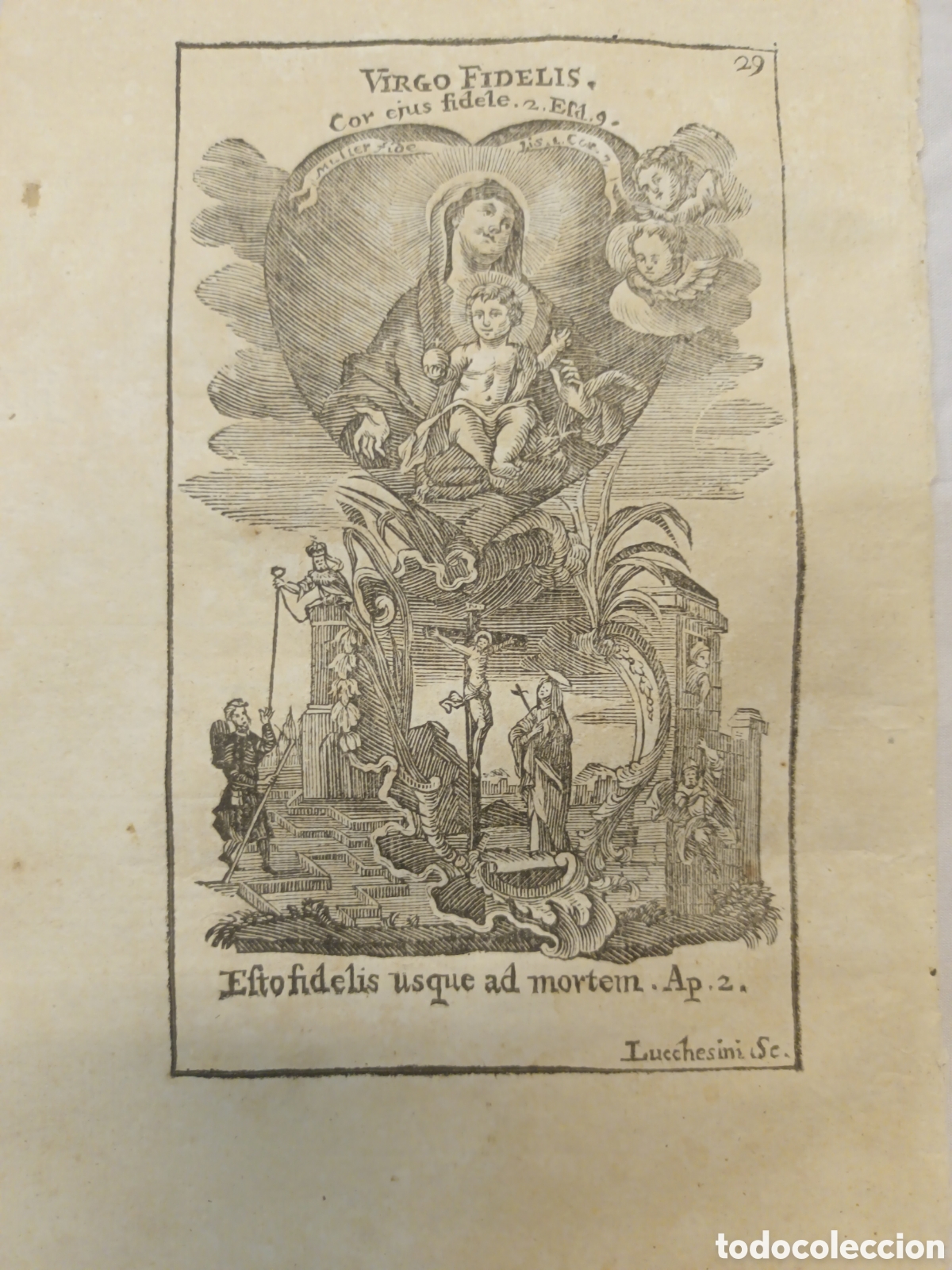 Arte: GRABADO - LETAN&Iacute;A LAURETANA DE LA VIRGEN - VIRGO FIDELIS - A&Ntilde;O 1768 - F.X. DORNN - 13 X 22 CM