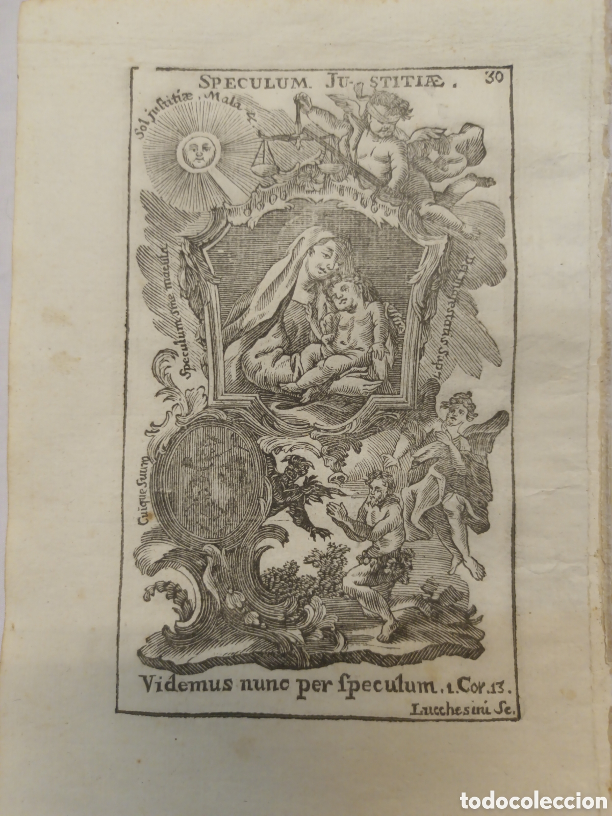 Arte: GRABADO - LETAN&Iacute;A LAURETANA DE LA VIRGEN - ESPECULUM JUSTITIA - A&Ntilde;O 1768 - F.X. DORNN - 13 X 22 CM