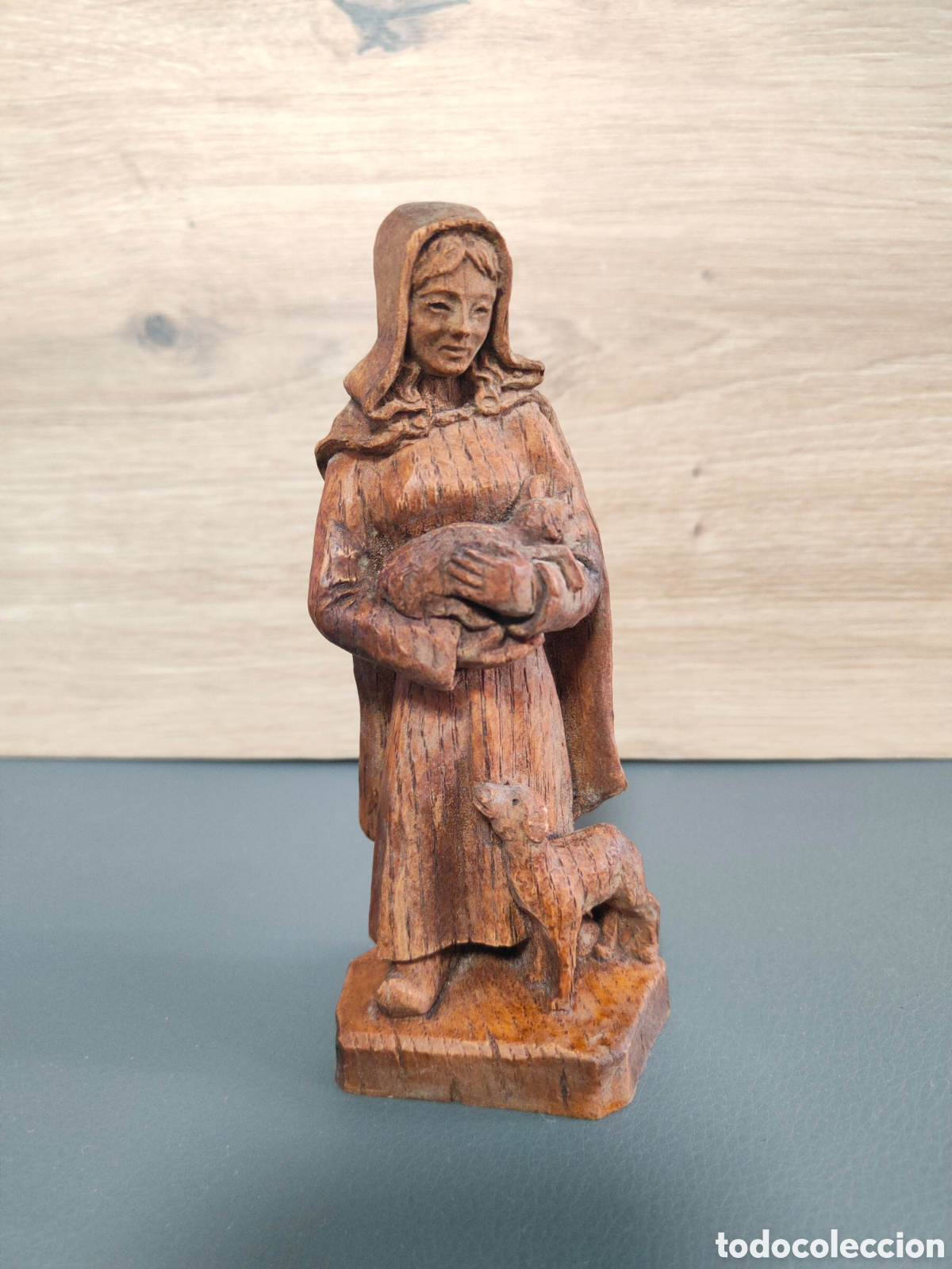 Arte: Figura Vintage Pastora Madera Tallada a Mano