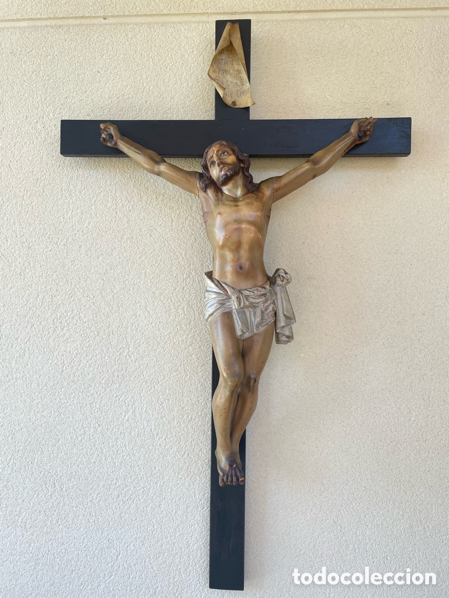 Arte: Antigua talla de Cristo de madera. Gran tama&ntilde;o.