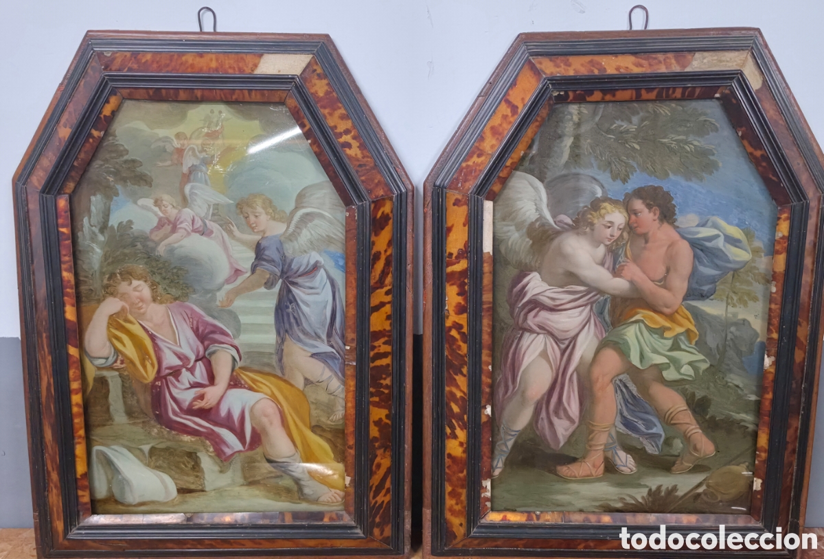 Arte: IMPORTANTE PAREJA DE OLEOS SOBRE CRISTAL S.XVIII MARCO DE CAREY - ALTA COLECCION LEAN DESCRIPCION