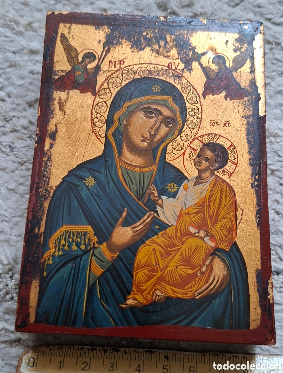 Kunst: Icono Bizantino &rdquo;Nuestra Se&ntilde;ora del Perpetuo Socorro&rdquo; - Copia Artesanal/Madera Antigua . Certificado