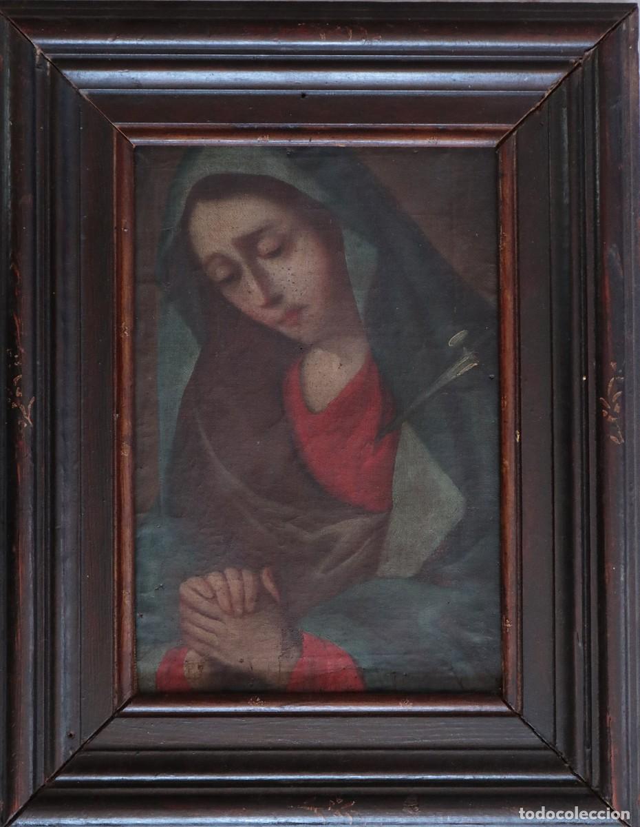 Arte: Virgen Dolorosa. &Oacute;leo sobre lienzo. Escuela espa&ntilde;ola del siglo XVIII. Mide 30 x 20 cm.