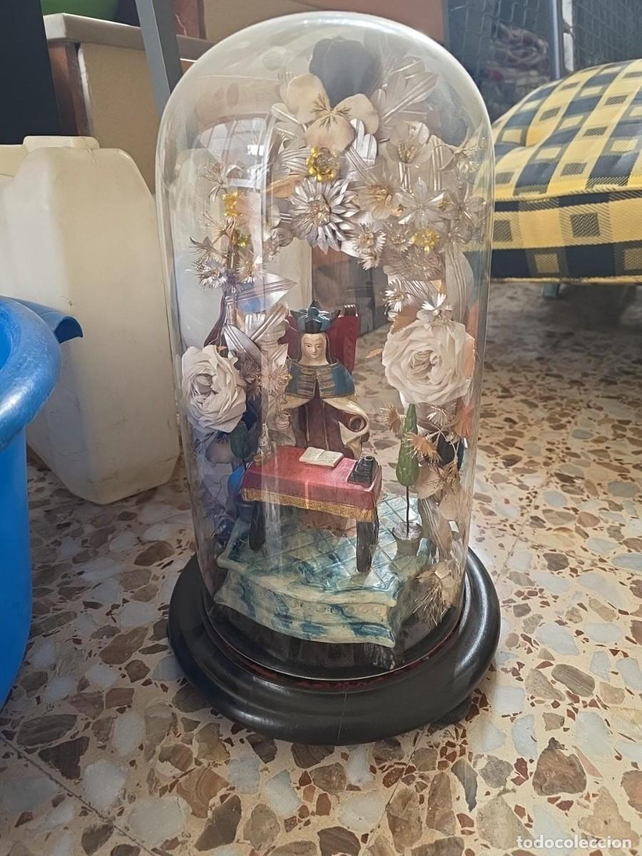 Arte: Antiguo fanal religioso Santa Teresa de Jes&uacute;s con campana de cristal