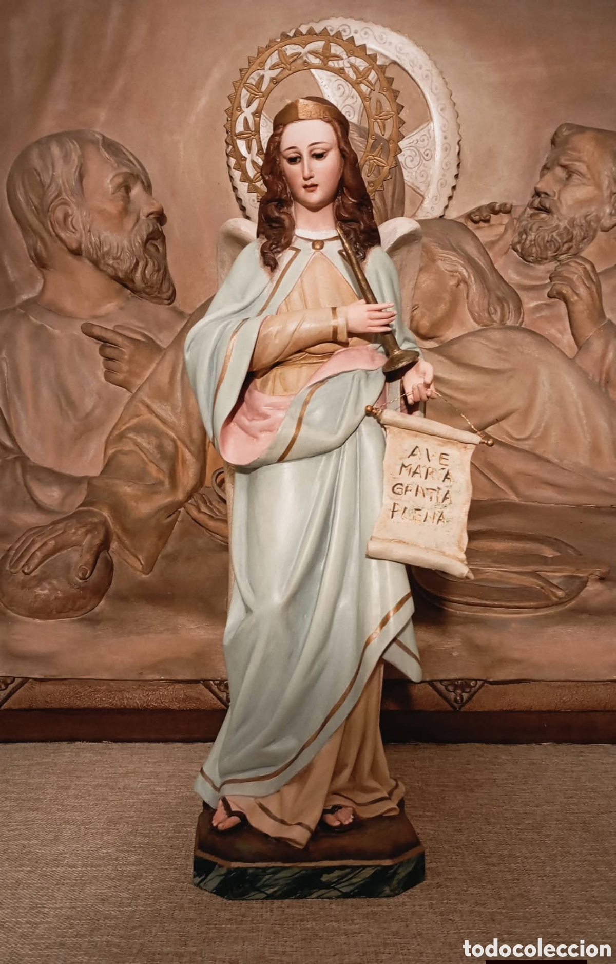 Arte: San Gabriel Arc&aacute;ngel 40 cm, sello Olot, ojos de cristal
