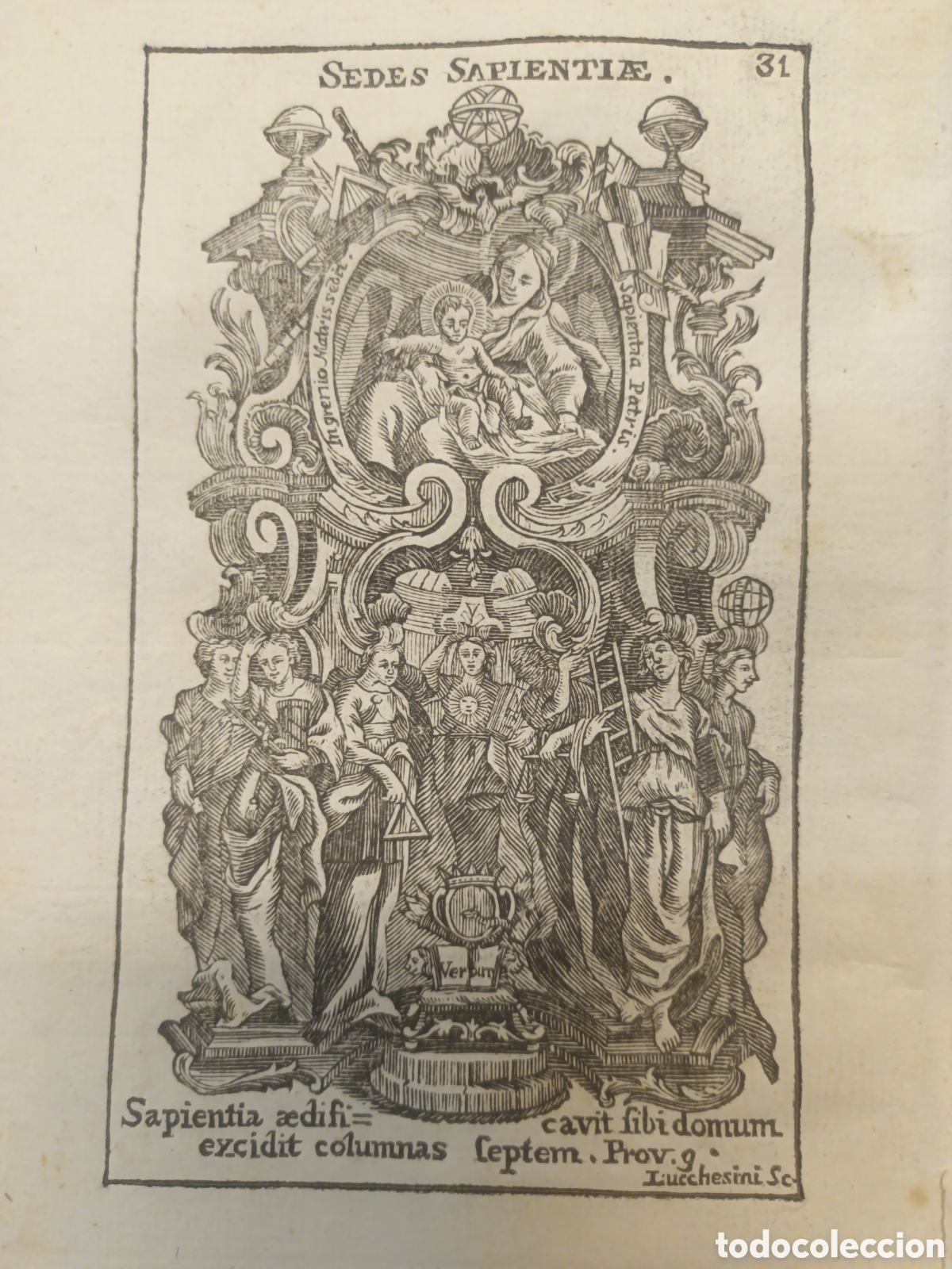 Arte: GRABADO - LETAN&Iacute;A LAURETANA DE LA VIRGEN - SEDES SAPIENTIA - A&Ntilde;O 1768 - F.X. DORNN - 13 X 22 CM