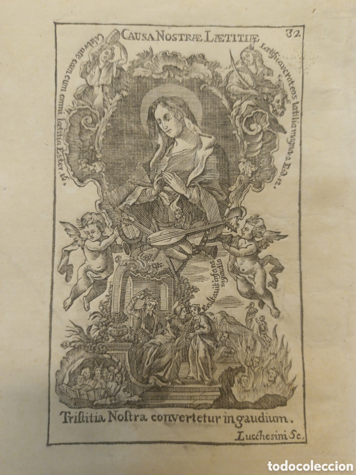 Arte: GRABADO - LETAN&Iacute;A LAURETANA DE LA VIRGEN - CAUSA NOSTRA LAETITIAE - A&Ntilde;O 1768 - GR. LUCCHESINI -13X22
