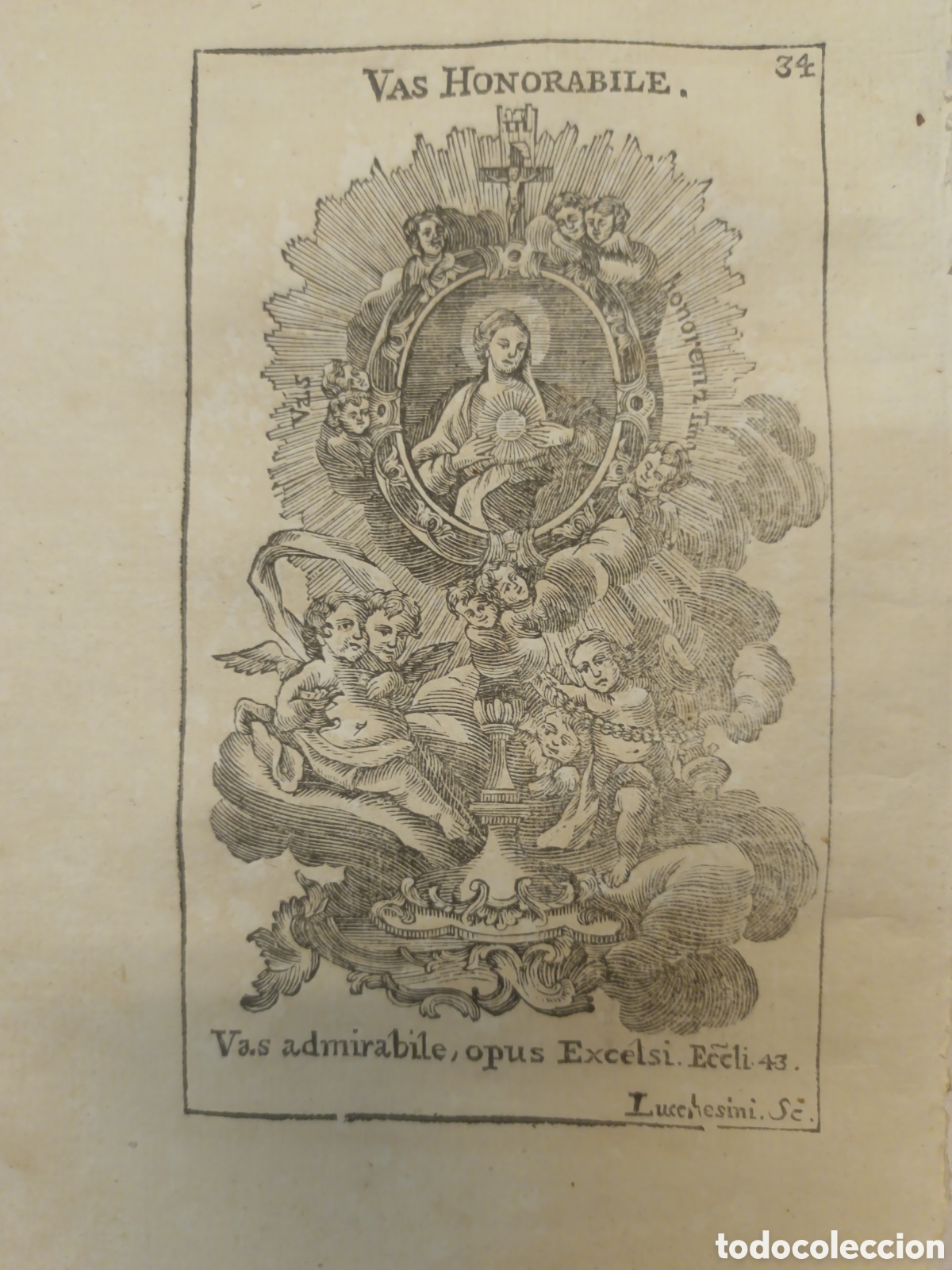 Arte: GRABADO - LETAN&Iacute;A LAURETANA DE LA VIRGEN - VAS HONORABILE - A&Ntilde;O 1768 - GR. LUCCHESINI - 13 X 22 CM