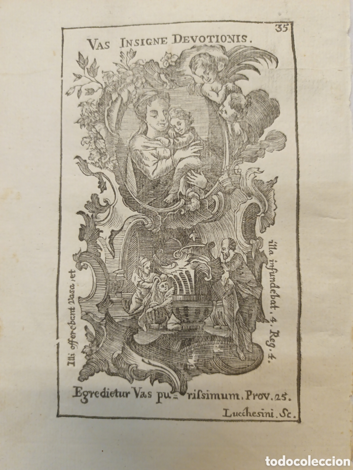 Arte: GRABADO - LETAN&Iacute;A LAURETANA DE LA VIRGEN - VAS INSIGNE DEVOTIONIS - A&Ntilde;O 1768 - GR. LUCCHESINI -13X22