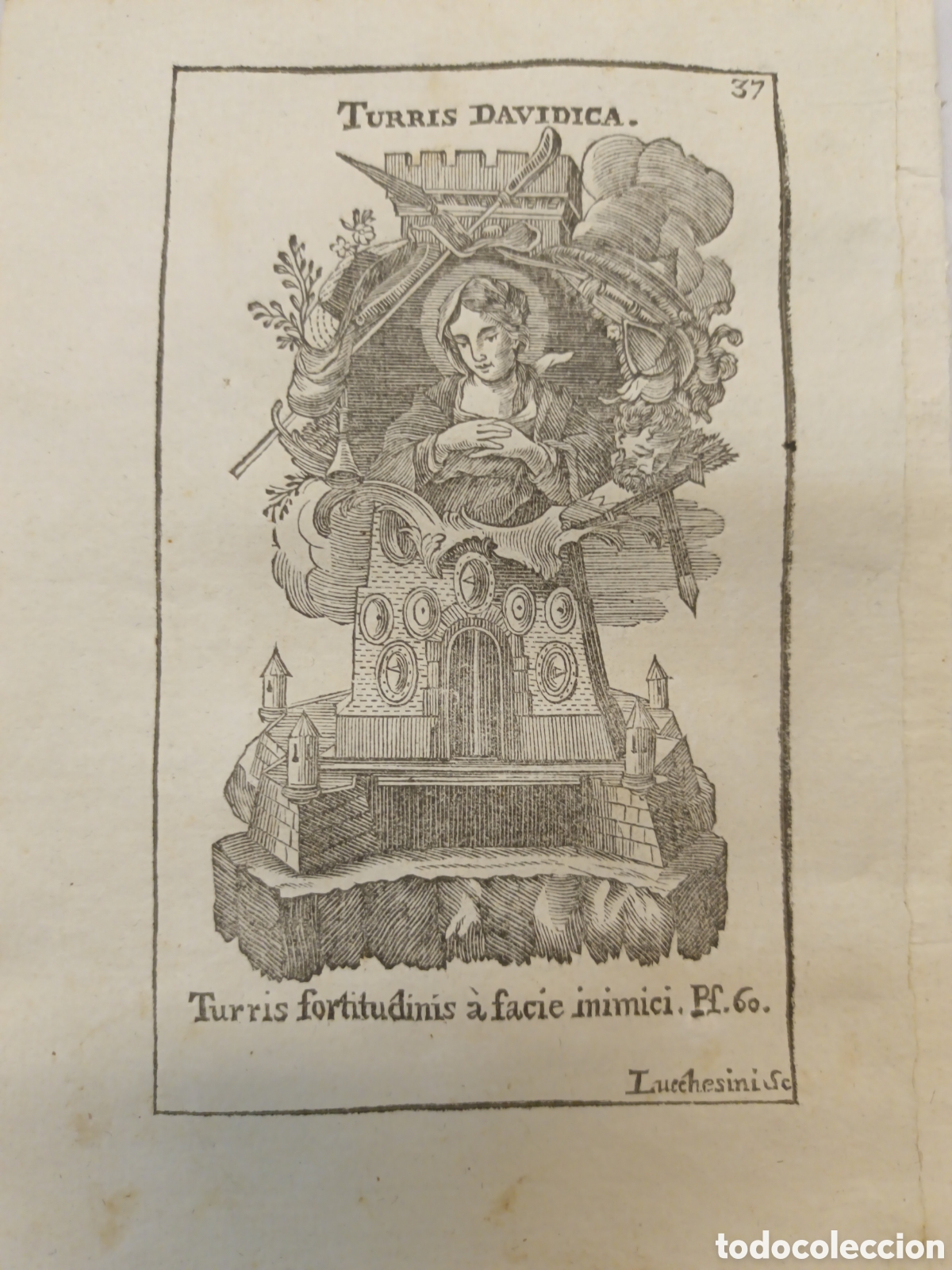 Arte: GRABADO - LETAN&Iacute;A LAURETANA DE LA VIRGEN - TURRIS DAVIDICA - A&Ntilde;O 1768 - GR. LUCCHESINI - 13 X 22 CM