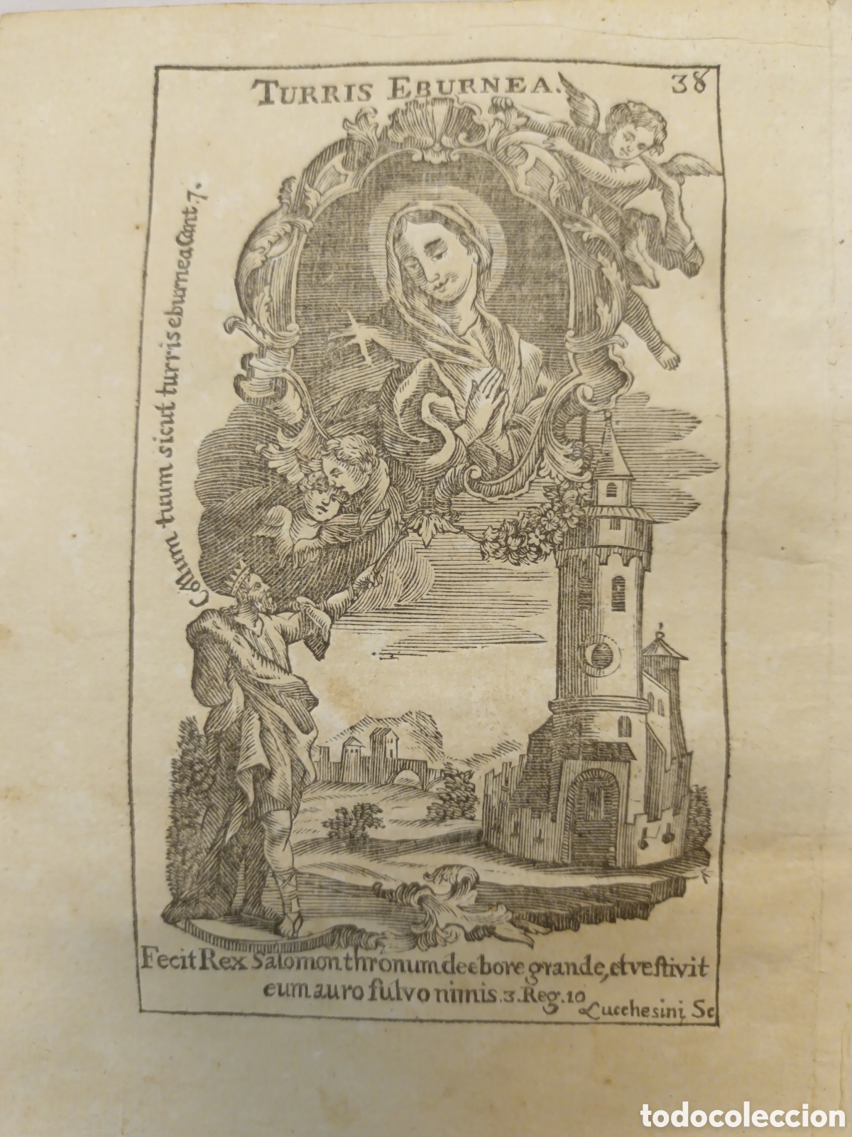 Arte: GRABADO - LETAN&Iacute;A LAURETANA DE LA VIRGEN - TURRIS EBURNEA - A&Ntilde;O 1768 - GR. LUCCHESINI - 13 X 22 CM