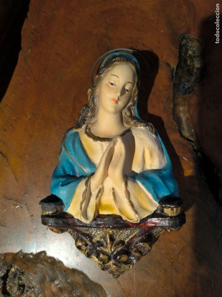 Arte: VIRGEN MARIA DE ESTUCO POLICROMADO 11X20 CM