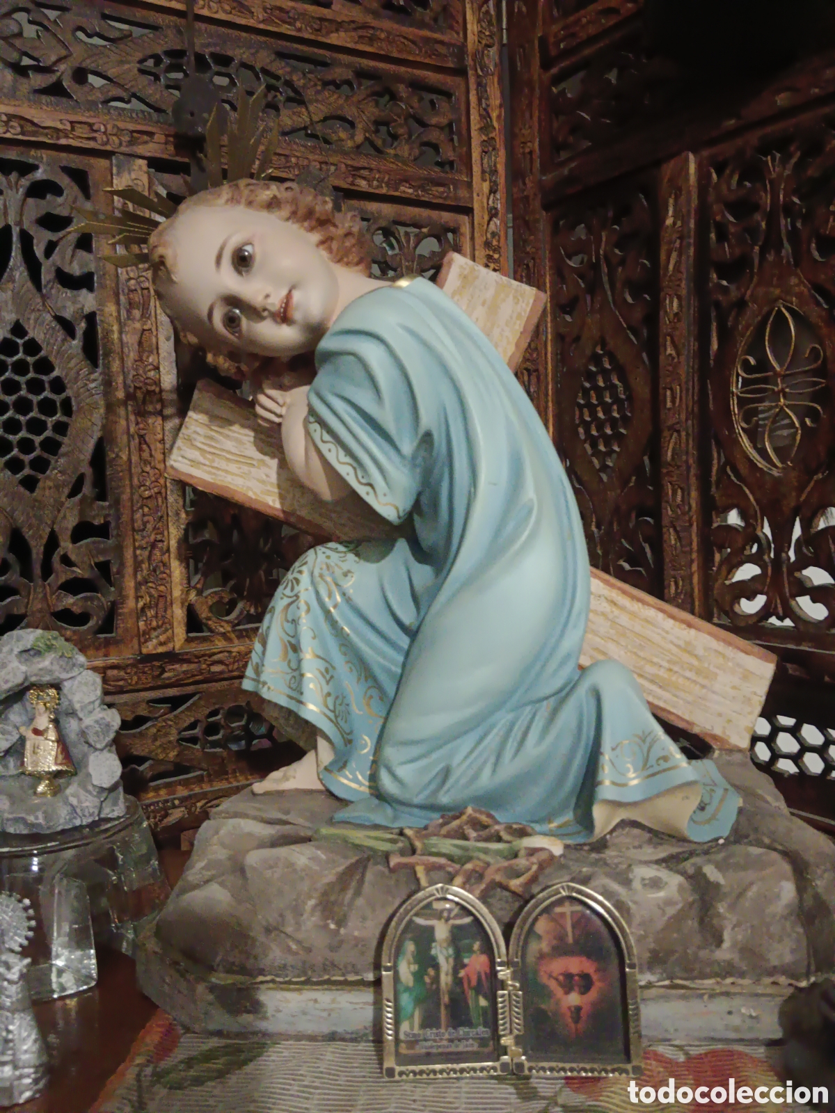 Art: Antigua escultura de ni&ntilde;o Jes&uacute;s ojos de cristal