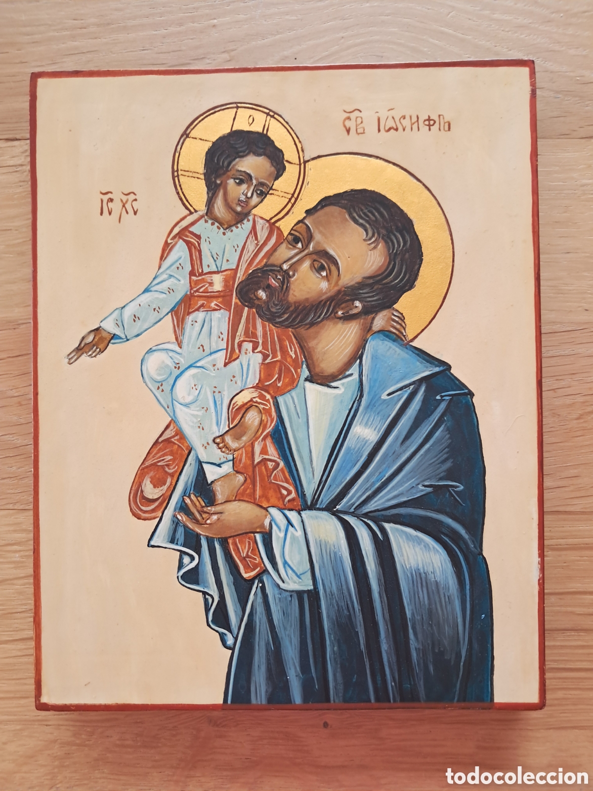 Arte: &Iacute;cono de San Jos&eacute; con el Ni&ntilde;o Jes&uacute;s - Elly den Engelse (1997) - Oro de Ley sobre Madera