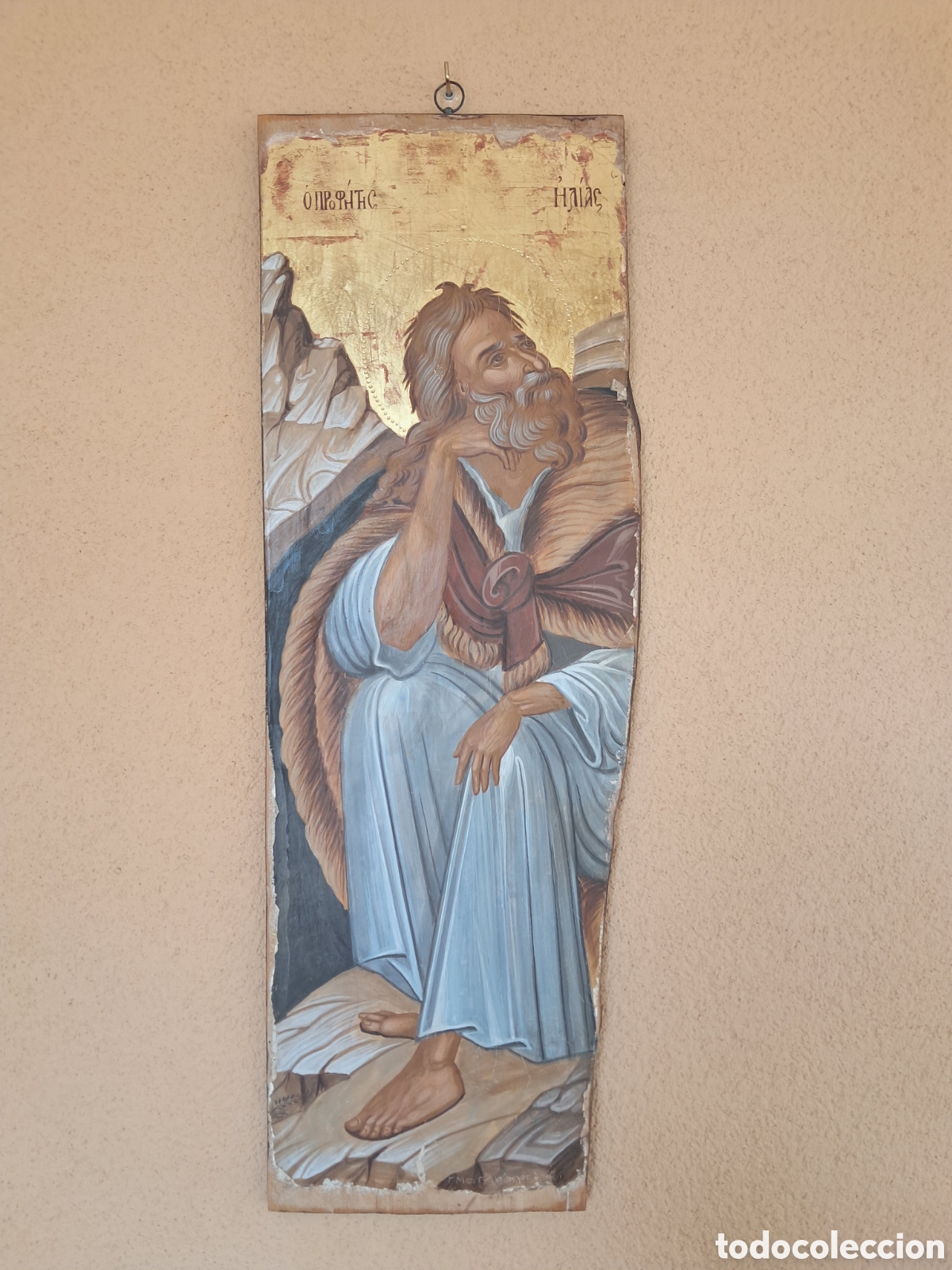 Arte: Gran Icono Bizantino del Profeta El&iacute;as (86,5 cm) - Pintado a Mano por G. Bogdanopoulos - R&eacute;plica Ofi